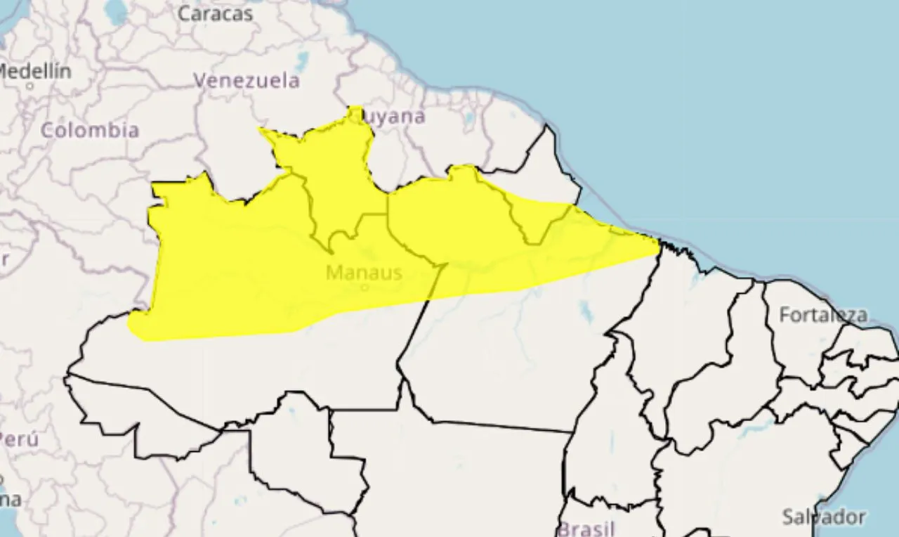 o mapa mostra as áreas em alerta para chuva
